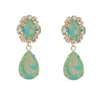 Green Rhinestone Earrings,Summer Dopamine Mocha Beach Style, Light Luxury Gold Plated Drop Dangle Jewelry, for Women Wedding Party Vacation Gift