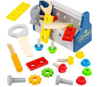 Green Series Cassetta Attrezzi Bambini - Cassetta degli attrezzi in legno con attrezzi e viti, perfetta per piccoli costruttori e appassionati di fai da te, GS4697