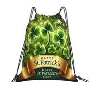 Green Shining Clover Patrick's Day Sacca con Cordoncino Regolabile Zainetto Unisex Borsa Coulisse per Viaggi Vita Quotidiana Nuoto 36X42Cm
