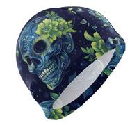 Green Skulls Boho Shining cuffie da nuoto per capelli corti calvi nuoto impermeabile per gli uomini Protezione dei capelli e riduzione della resistenza gorro para nadar