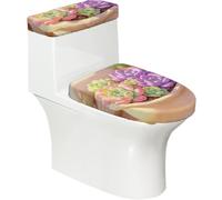 Green Succulent Art - Set di 2 copriwater elastici per il bagno, con coperchio elastico e copertura per serbatoio, decorazione morbida e lavabile, a forma di U