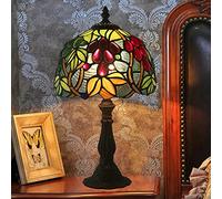 Green Table Lamp, Pastoral Grape Stained Glass Lamp Shade,Green Crystal Beads Desk DecoratLamp Nightstand Reading Lamp for Bedroom Bedside,8 X 15 inch