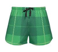 Green Tartan Plaid Pattern Pajama Bottoms for Women, Elastic Waist Drawstring Lounge Shorts Yoga,L