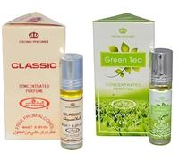 Green Tea & Classic Concentrated Perfume Oil Roll-On Combo Pack of 2 (6ml Each) | Long Lasting Alcohol-Free Attar for Men & Women