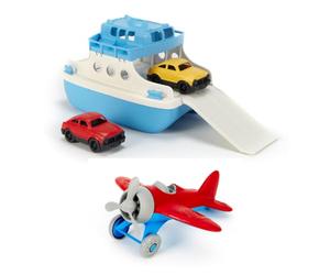 Green Toys Pacchetto traghetto e aereo rosso - Set di veicoli Fly & Float