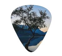 Green trees by the lake - Plettri per chitarra, 12 pezzi, in celluloide, classici, triangolari, per chitarra acustica, elettrica, basso, inclusi 0,46 mm, 0,71 mm, 0,96 mm