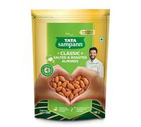 Green Velly Sampann Classic Salted & Roasted Almonds | Flavourful & Crunchy Snack |Rich in Protein, Magnesium, and Phosphorus | No Artificial Colours, Preservatives & Flavours | 190g