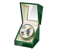 Green Watch Winder for 2 Automatic Watches Piano Paint Exterior Quite Motors AC Adapter And Battery Powered