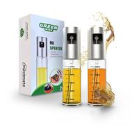 GREEN WISE - Set di spruzzatori per olio & aceto - Flacone spray per olio in vetro con testina inox - Spray per olio con nebulizzazione fine - Utensilio per cucinare, insalate, barbecue (2 x 100 ml)