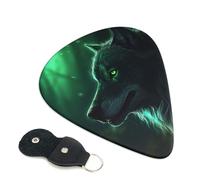 Green wolf - Plettri per chitarra, 6 pezzi, spessore 0,71 mm, in celluloide, con supporto in pelle, plettro personalizzato per basso, chitarra elettrica, acustica, regalo per amanti
