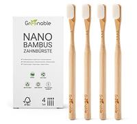 Greenable ® Nano Spazzolino da denti in bambù [set da 4] - 20.000 setole extra morbide - 100% senza BPA - Bamboo Toothbrush - Spazzolino da denti vegano ed ecologico in bambù (bianco)