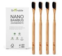 Greenable ® Spazzolino da denti Nano in bambù [set da 4] - 20.000 setole extra morbide - 100% senza BPA - Bamboo Toothbrush - Spazzolino da denti vegano ed ecologico in bambù (nero)