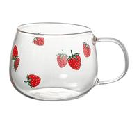 GREENADSCAPE Tazza di Vetro Fragole 350ml, per Caffè e Latte | Base Piatta Stabile, Vetro Borosilicato ad Alta Resistenza, Design Raffinato, per Yogurt e Soda