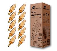 greenandco 10x Lampadina Vintage Edison LED | E14 C35 | ambra | 2W 65lm | 1800K luce extra calda | 320° | 230V | nessun sfarfallio | non dimmerabile