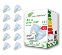 greenandco 10x MR11 GU4 | sostituisce 30W | bianco caldo 3000K | IRC 90+ | 3W 160 lm | 38° | senza sfarfallio | 12V AC/DC | non dimmerabile