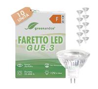 greenandco 10x MR16 GU5.3 | sostituisce 30W | bianco caldo 3000K | IRC 90+ | 5W 400 lm | 38° | senza sfarfallio | COB LED spot | 12V AC/DC | non dimmerabile