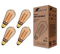 greenandco 4x Lampadina Vintage LED Smart WiFi | E27 ST64 | 3,8W 160lm | 1800K | 320° | 230V | nessun sfarfallio | dimmerabile | Compatibile con Alexa e Google Assistant