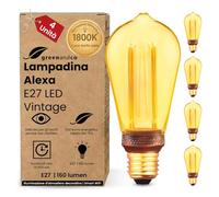 greenandco 4x Lampadine Alexa E27 LED Vintage E27 ST64 ambra 3,8W 160lm | Lampadine Vintage LED Smart WiFi, 320°, 230V, nessun sfarfallio, dimmerabili, compatibili con Alexa e Google Assistant