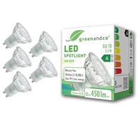 greenandco 5x GU10 | sostituisce 44W | bianco freddo 6500K | 2.5W 450lm | 100° | senza sfarfallio | classe di efficienza energetica A | lampadina LED 230V | non dimmerabile