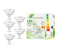 greenandco 5x MR16 GU5.3 | dimmerabile | sostituisce 45W | bianco caldo 3000K | IRC 90+ | 6,5W 510 lm | 38° | senza sfarfallio | COB LED spot | 12V AC/DC