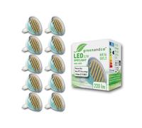 GreenAndCo®, Faretto LED con vetro di protezione MR16 / GU5.3/3,2W / 220 lm / 3000K, luce bianca calda, 120° / 12V, 10 pz.