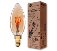 greenandco lampadina a filamento LED Vintage | oro | E14 C35 | 2W 150lm | 2000K bianco extra caldo | 360° | 230V | senza sfarfallio | non dimmerabile