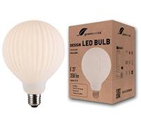 greenandco® Lampadina LED dimmerabile stile vintage opale con strisce E27 G125 4W 350lm CRI90+ 3000K (bianco caldo) 360° 230V, senza sfarfallio