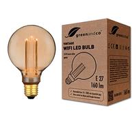 greenandco Lampadina Vintage LED Smart WiFi | E27 G95 | 3,8W 160lm | 1800K | 320° | 230V | nessun sfarfallio | dimmerabile | Compatibile con Alexa e Google Assistant