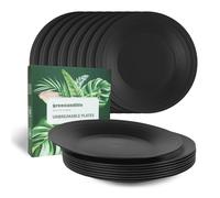 GreenAndLife 8 piatti piani, 25,5 cm, riutilizzabili, in plastica, adatti al microonde e alla lavastoviglie, leggeri e infrangibili, senza BPA, 25,5 cm, colore nero