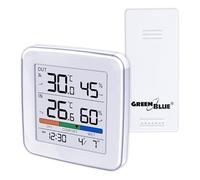 GreenBlue GB169 - Stazione meteo wireless con sensore esterno, temperatura interna ed esterna, orologio, sveglia, indicatore di comfort, display LCD, portata 60 m