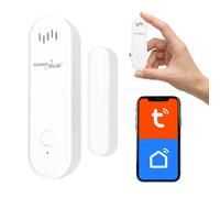 GreenBlue - Sensore di apertura per porte e finestre, wireless, allarme intelligente WiFi | Notifiche tramite app, 80 dB, orari, automazioni (bianco, 92 x 21 x 26 mm)