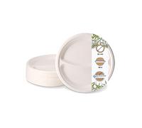 GREENBOX 50 piatti per menu di canna da zucchero con 2 camere, ciotole per bagassa con suddivisione a prova di grasso e impermeabile, stoviglie compostabili, 2 vaschette da menu, Ø 22 cm, confezione