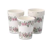 GREENBOX JGA Deko - 8 bicchieri di carta per compleanni, 200 ml, motivo: rose ed eucalipto - bicchieri di carta senza plastica - Candybar