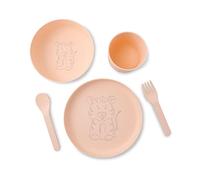 GREENBOX Set di stoviglie per bambini, 5 pezzi, in bioplastica, lavabile in lavastoviglie, con forchetta, idea regalo per bambini, divertente stoviglie per bambini con motivo animale, tigre