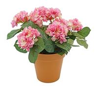 GreenBrokers Cespuglio di fiori di ortensia rosa artificiale di alta qualità in vaso colorato in terracotta (50 cm) con nove grappoli di fiori per la casa o all'aperto