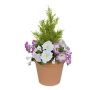 GreenBrokers Fioriera Artificiale in plastica Terracotta con petunie Rosa e Arte topiaria di Cedro, Taglia Unica