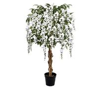 GreenBrokers Premium White Wisteria Tree 130cm/4ft Potted Plant Albero Artificiale di Glicine Alta qualità, 130 cm, pianta in Vaso, Bianco 1,2 m