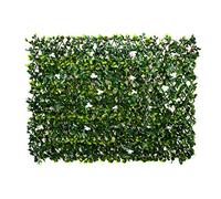 GreenBrokers Recinzione Artificiale da Parete in salice, con Foglie Verdi e Fiori Bianchi (1 m x 2 m), Resistente ai Raggi UV