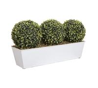GreenBrokers Topiaria Artificiale Tripla Ball Aglaia Bosso in Scatola di Latta inclinata Bianca 54 cm