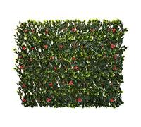 GreenBrokers Traliccio Artificiale espandibile in salice con Foglie Verdi e Fiori Rossi (1 m x 2 m), Stabile ai Raggi UV, A1262-01