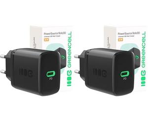 Greencell PowerSource Solo30 Nero 30W USB-C Power Delivery Caricabatterie iPhone 17/Pro/Pro Max/iPhone Air/16/15, MacBook, Pixel 9, iPad, Samsung Galaxy S25 Ultra/S24 Series (Confezione da 2)