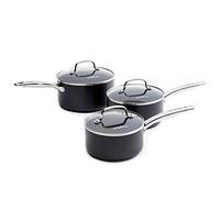 GreenChef Berlin Rocks Set di Pentole in Ceramica Antiaderente Sana da 16cm/1,5L,18 cm/2,1L e 20cm/3,1L,Senza PFAS,Manico in Acciaio Inox,Induzione,Lavastoviglie,Sicuro al Forno fino a 200°C,Nero
