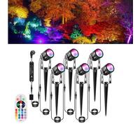 Greenclick Lampada da giardino RGB 21 m 6 faretti da giardino LED con punta elettrica da 12 V 3 W 1800 lm illuminazione da giardino colorata IP65 impermeabile lampada da giardino colorata con timer