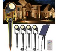 GreenClick Luci solari da giardino per esterni, 4 in 1, luci solari da giardino, accensione e spegnimento automatico, IP65, impermeabili, faretti ad energia solare con telecomando, luce a punta con