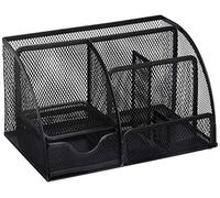 Greenco Mesh Desk Organizer Office & Dorm Room Supplies Caddy, 6 Compartments, Small Black Desk Organizer for Pen, Pencil, Small Office Supplies and Stationary Accessories Storage Organization