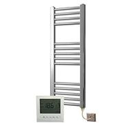 Greened House - Portasciugamani elettrico cromato 300 W x 800 H + timer e termostato per stanza da bagno