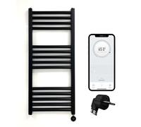 Greened House Termoarredo elettrico WiFi scalda asciugamani Smart Flat con timer programmabile 7 giorni, compatibile con app (UE) (Nero, 400 mm L x 800 mm A)