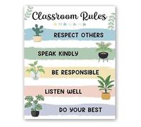 Greenery Classroom Rules Metal Tin Sign First Day School Decor 12x8 Inch | Fresh botanical design welcomes students back to class with clear guidelines