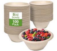 GREENESAGE 100 ciotole di carta usa e getta marrone, 230 ml, in canna da zucchero, usa e getta, per zuppe, compostabili, rotonde