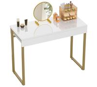 GreenForest Dressing Table con 2 cassetti Bianco lucido 100 cm Home Office Computer Desk Senza specchio Vanity Console Tavolo con Metallo Gambe oro Piccoli Spazi Mobili Camera da letto,oro